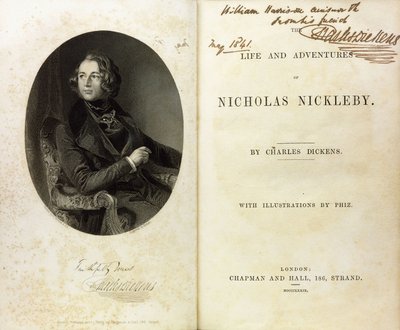Double page spread with a portrait of Dickens, and a dedication by Dickens to William Harrison Ainsworth 作者 英语学校