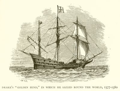 Drakes Golden Hind，他于1577年至1580年在世界各地航行 作者 英语学校