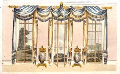 画室的窗帘，板块109来自阿克曼的《艺术汇编》，1820年出版（彩色平印）。 作者 英语学校