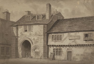 通往圣救世主修道院，Bermondsey，1825年的门户的东视图（笔，铅笔和纸上洗） 作者 英语学校