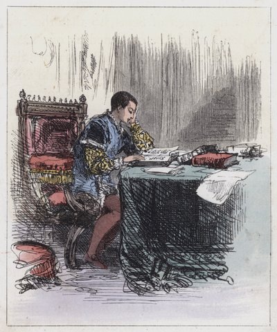 Edward VI, at his Studies (coloured engraving) 作者 英语学校