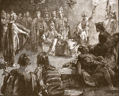 诺森比亚的埃德温和基督教传教士，插图来自卡塞尔斯画报英国历史（棕褐色照片） 作者 英语学校