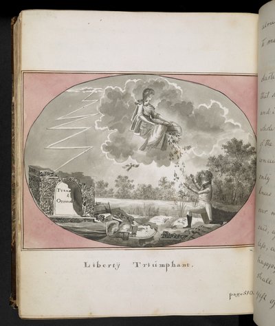 埃杰顿 MS 2066 f.505《自由凯旋》，选自《托马斯-沃尔特历险记，由一位朋友讲述："约根-约根森自传》（纸上钢笔和水墨画） 作者 英语学校
