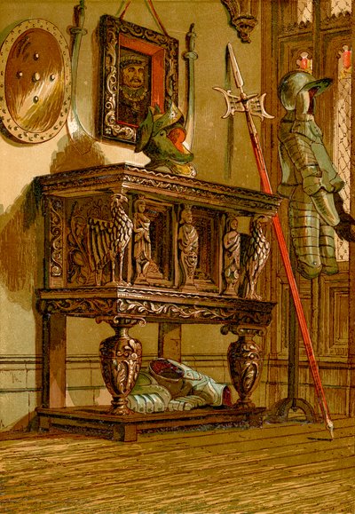 沃里克城堡伊丽莎白时代的餐具柜（彩色雕刻） 作者 英语学校