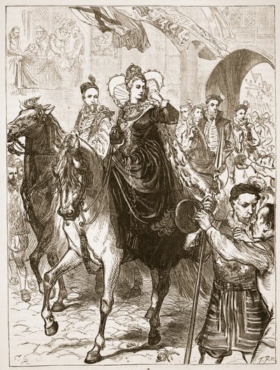 伊丽莎白公众进入伦敦，插图来自卡塞尔斯画报英国历史（棕褐色照片） 作者 英语学校