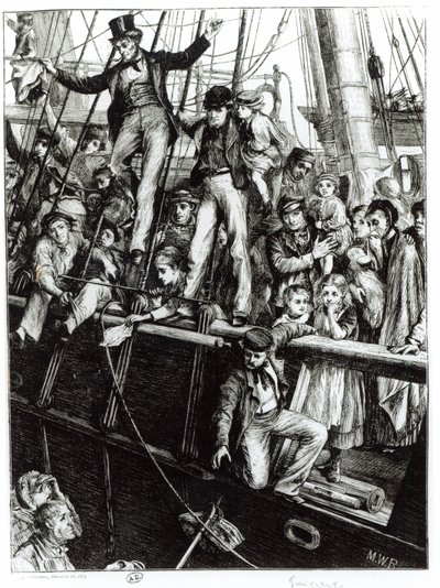 离开旧英格兰的移民，来自1869年12月18日的The Graphic杂志 作者 英语学校