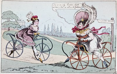 1819 年关于爱好马的英文漫画（第一辆自行车） - 在 Baudry de Saulnier 的“理论和实践自行车”中 作者 英语学校