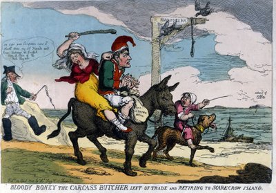 English cartoon on on the exile of Emperor Napoleon I represents on a donkey en route to Elba Island. 04/1814. 作者 英语学校