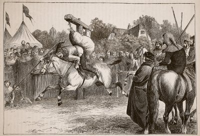 十四世纪的英国欢乐时光：在Quintain倾斜，插图来自Cassells画报英国历史（棕褐色照片） 作者 英语学校