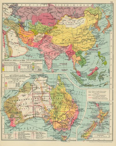 截至 1914 年的欧洲在亚洲。大洋洲探险与定居（彩色印刷版） 作者 英语学校