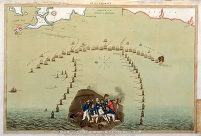 1805年10月21日，特拉法加角的难忘战役，由1805年12月12日Laurie＆Whittle出版（彩色aquatint） 作者 英语学校