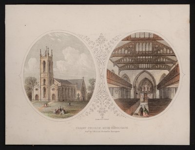 Exterior and interior views of Chriist Church, Harrogate, Yorkshire (coloured engraving) 作者 英语学校