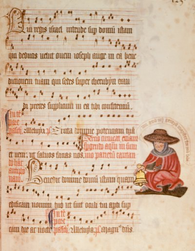 F.127 附有麻风病人图画的乐谱，约 1400 年（牛皮纸） 作者 英语学校