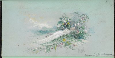 F.7：花丛中的女人，选自 "狄更斯故事场景素描本"（纸面水彩画） 作者 英语学校