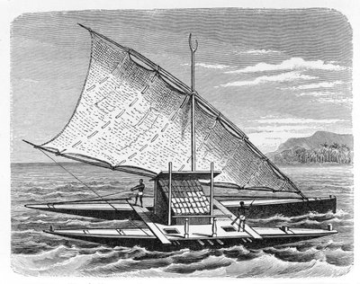 斐济双人独木舟，来自“人类历史”，第1卷，由Friedrich Ratzel教授，1896年（雕刻） 作者 英语学校