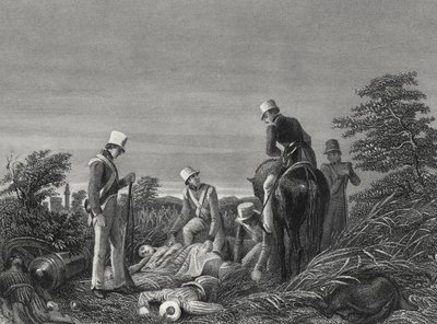 Chillianwallah战役后寻找第24团的颜色，约1850年（雕刻）。 作者 英语学校