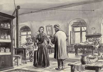弗洛伦斯·南丁格尔在斯库塔里的医院工作（纸上水粉） 作者 英语学校