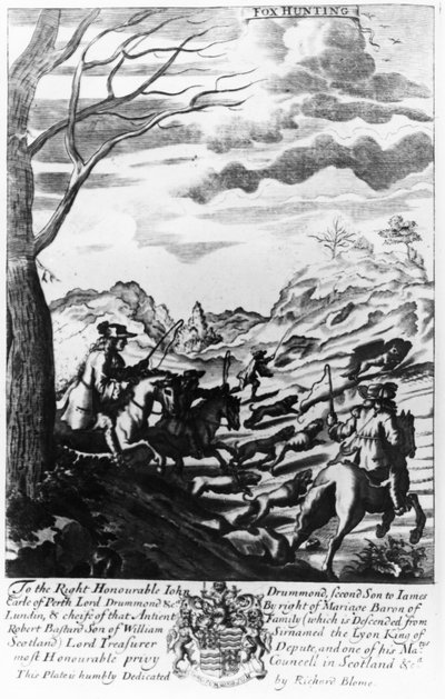 Fox Hunting，来自1686年Richard Blome出版的“The Gentleman&39;s Recreation” 作者 英语学校