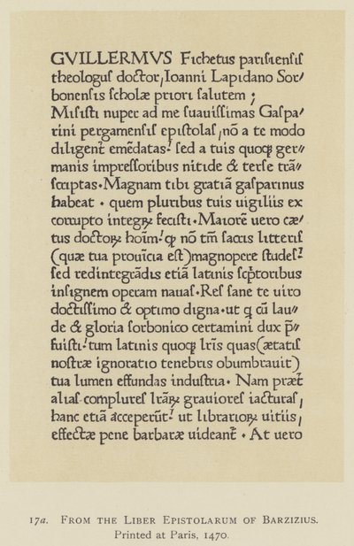 摘自在巴黎印刷的《Barzizius书信集》（Liber Epistolarum）。 作者 英语学校