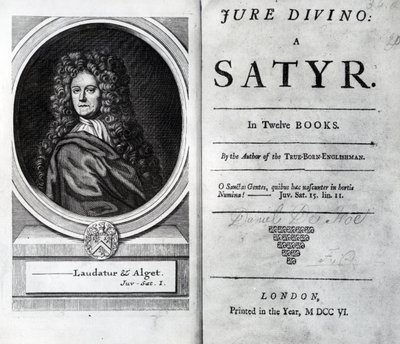 Jure Divino的正面和标题页：Daniel Defoe的萨特尔，出版于1706年 作者 英语学校