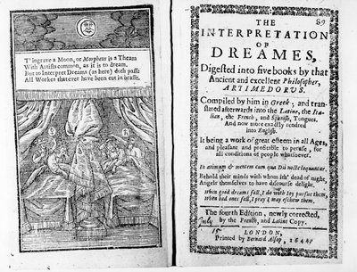 Artemidorus的The Interpretation of Dreams的正面和标题页，英文版于1644年出版 作者 英语学校