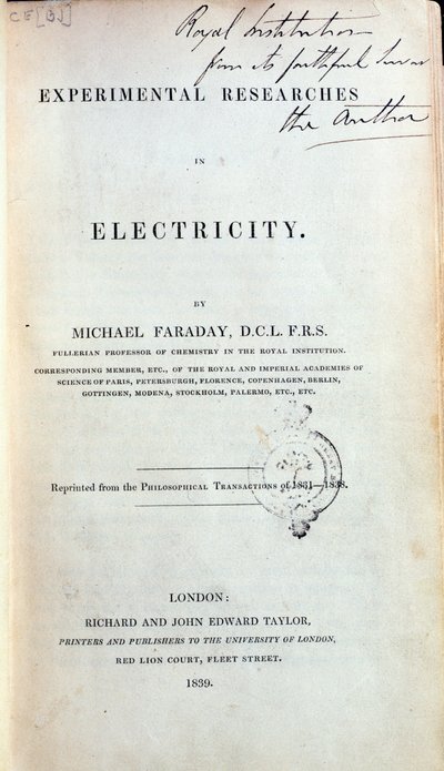 电力实验研究的前沿迈克尔法拉第（1791-1867）于1839年出版 作者 英语学校