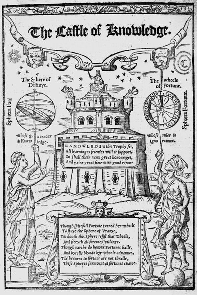 1556年Robert Recorde的知识城堡的正面 作者 英语学校