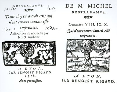 M. Michel Nostradamus，预言的预言的主题。作者：Benoist Rigaud，1568年 作者 英语学校