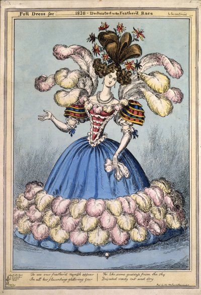 礼服适用于？1828。专注于Featherd Race，酒吧。伦敦，1828年（手工彩色雕刻） 作者 英语学校