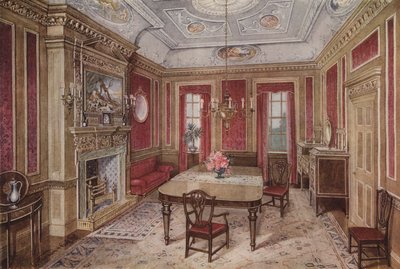 18 世纪早期餐厅的家具（彩色石版画） 作者 英语学校