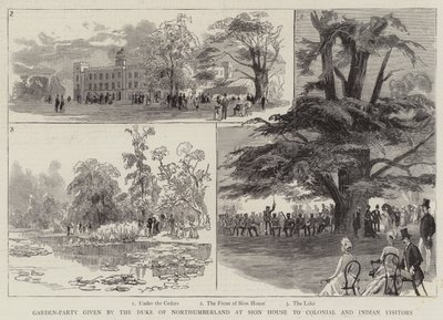 诺森伯兰公爵在 Sion House 为殖民地和印度游客举办的花园派对（版画） 作者 英语学校