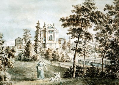 公园里的花园亭子，约1725年（纸上水彩）。 作者 英语学校