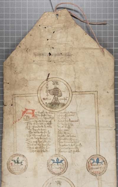 英格兰国王家谱卷，约1440-79（羊皮纸上的笔墨）。 作者 英语学校