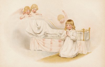 在床边祈祷的女孩（chromolitho） 作者 英语学校