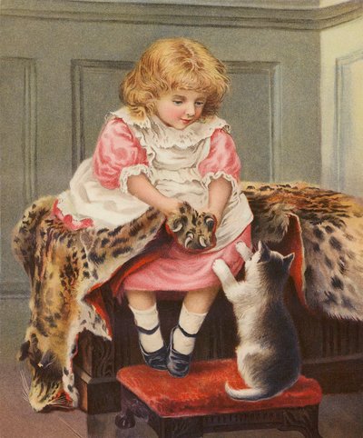 披着豹皮和家猫的女孩（chromolitho） 作者 英语学校