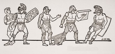 角斗士，来自庞培的壁画，来自HG威尔斯的历史概要，第一卷，1820年出版 作者 英语学校
