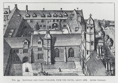 冈维尔和凯斯学院，从南面看，大约1688年，在罗根之后（雕刻）。 作者 英语学校