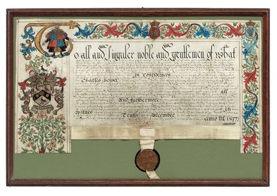 向查尔斯·休伊特授予武器，1597年 作者 英语学校