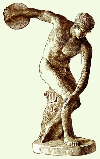 希腊运动员投掷铁饼，插图来自卡塞尔斯插图通用历史由Edward Ollier，1890年（数字增强图像） 作者 英语学校