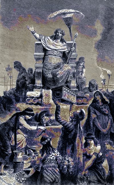 希腊堕落 - 葬礼上的克罗伊斯，来自世界图解史的插图，出版于1880年（数字增强图像） 作者 英语学校