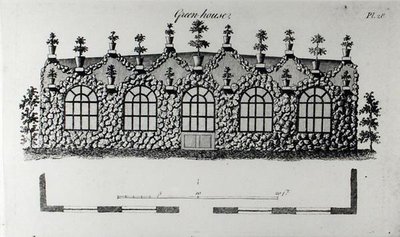 绿屋，出自威廉-赖特的《怪诞建筑或乡村娱乐》，1825年出版（雕刻）（黑白照片）。 作者 英语学校