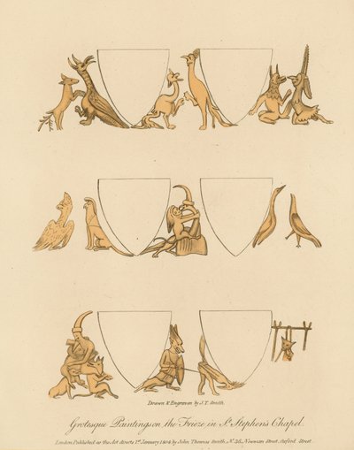 在St Stephens教堂的带状装饰上的怪诞画作 作者 英语学校