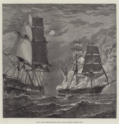HMS Liffey 营救燃烧的三桅帆船安妮塔的船员（雕刻） 作者 英语学校