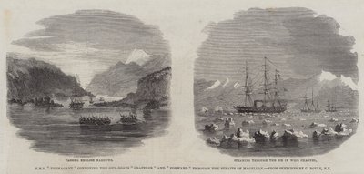 HMS“Termagant”护送炮艇“Grappler”和“Forward”通过麦哲伦海峡（雕刻） 作者 英语学校
