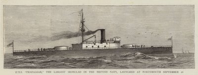 HMS "Trafalgar," the Largest Ironclad in the British Navy, launched at Portsmouth 20 September (engraving) 作者 英语学校