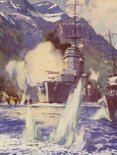 挪威海岸外的 HMS Warspite 号 作者 English School