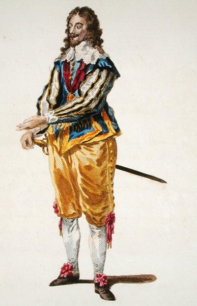 1630年查理一世（1600-49）的生活习惯（彩色雕刻）。 作者 英语学校