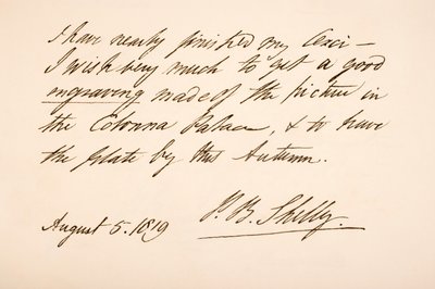 Percy Bysshe Shelley的笔迹和签名，1819年 作者 English School