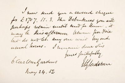 1852年William Eward Gladstone的笔迹和签名 作者 英语学校