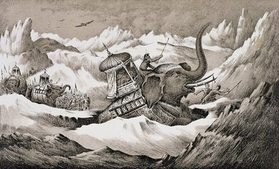 汉尼拔（公元前247-c.183）和他的战争大象穿越阿尔卑斯山 作者 英语学校